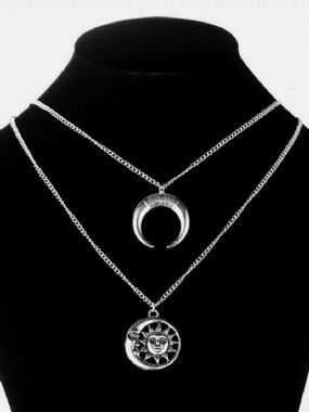 Vintage Náhrdelník S Príveskom Sun Moon Charm Reťazový Viacvrstvový Bohémske Šperky Pre Ženy