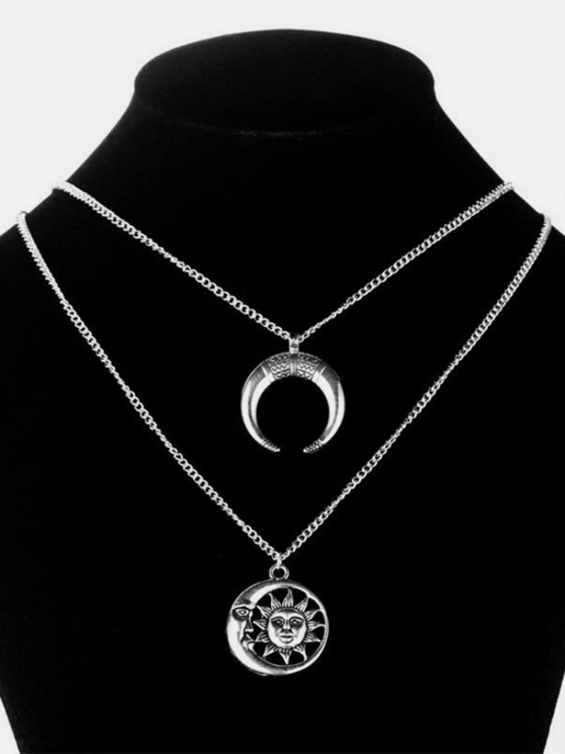 Vintage Náhrdelník S Príveskom Sun Moon Charm Reťazový Viacvrstvový Bohémske Šperky Pre Ženy