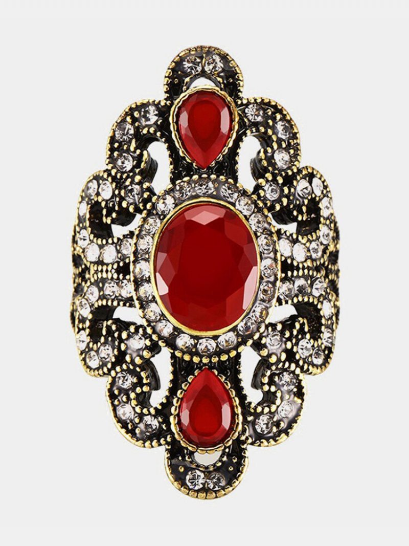 Vintage Prsteňov Drahokam Duté Oválne Geometrické Prstene Etnické Šperky Pre Ženy