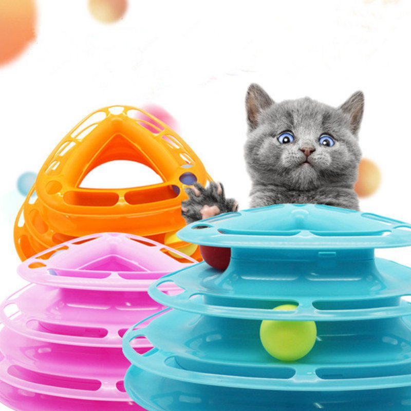 3colors Funny Cat Toy Tower S Loptičkami Gramofón Ball Kitty Plastic Play Interactive