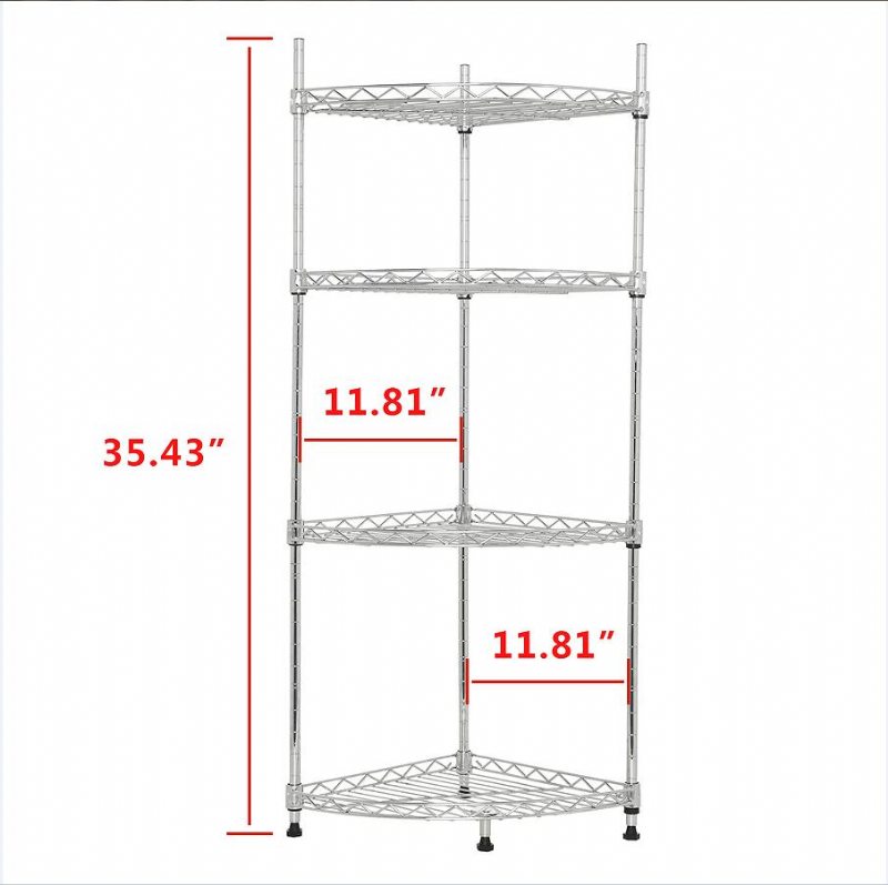 4-policový Rohový Drôtený Policový Stojan Nastaviteľný Kovový Voľne Stojaci Úložný Do Kúpeľne Obývačka Kuchyňa
