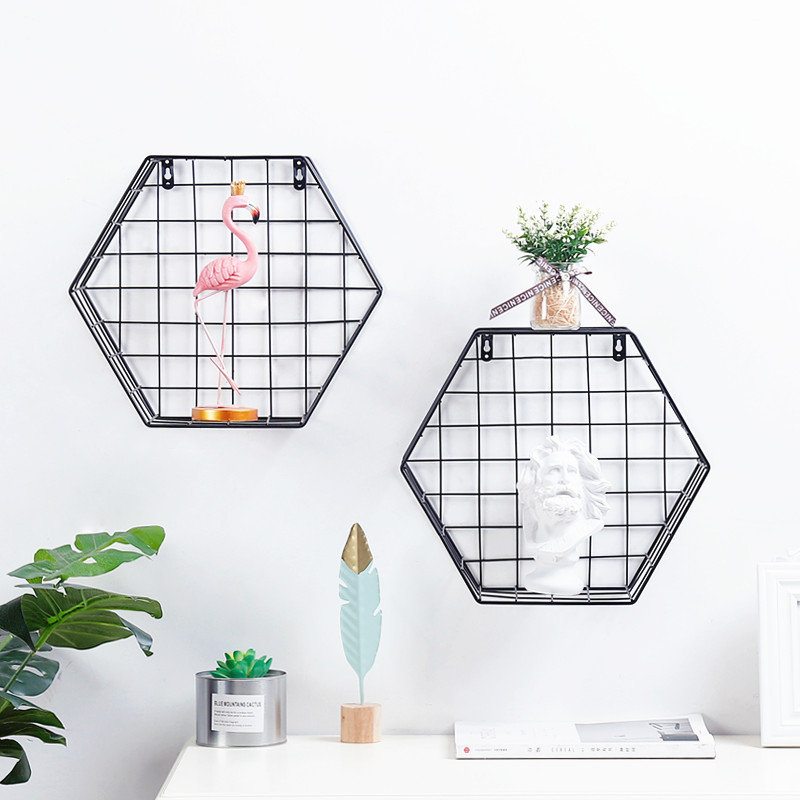 Iron Grid Wall Police Geometric Hexagon Decoration