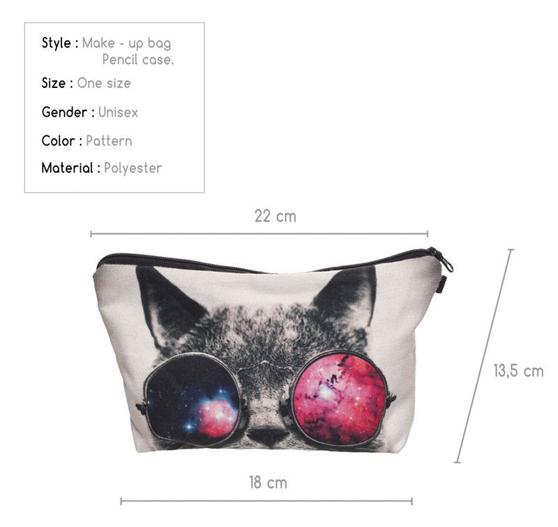 Multifunkčná Kozmetická Taška Pre 3d Tlač So Sklom Cat Umývacie Vrecko So Spojkou