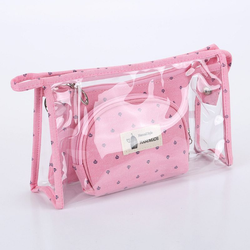 Priehľadná Pvc Trojdielna Kozmetická Taška Crown Cosmetic Bag