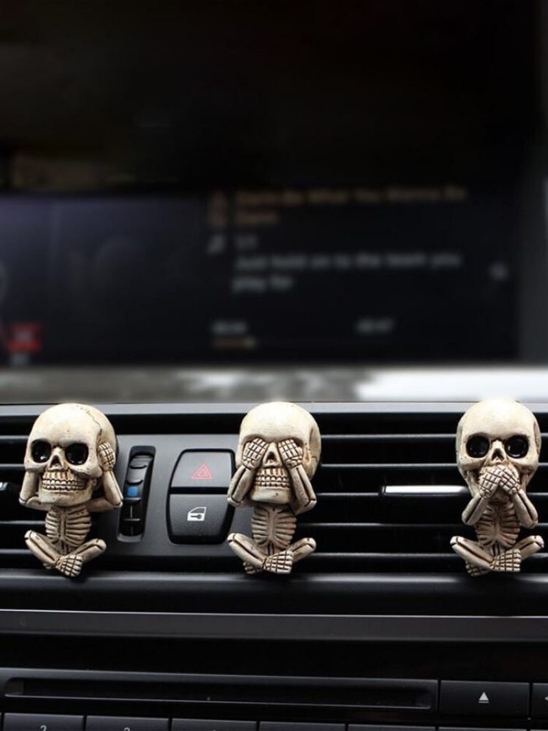 Súprava 3ks Kreatívna Živica Halloween Bone Lebka Skeleton Difúzor Klip Do Auta Vetracia Svorka Osviežovač Vzduchu Auto Lucky Ornament