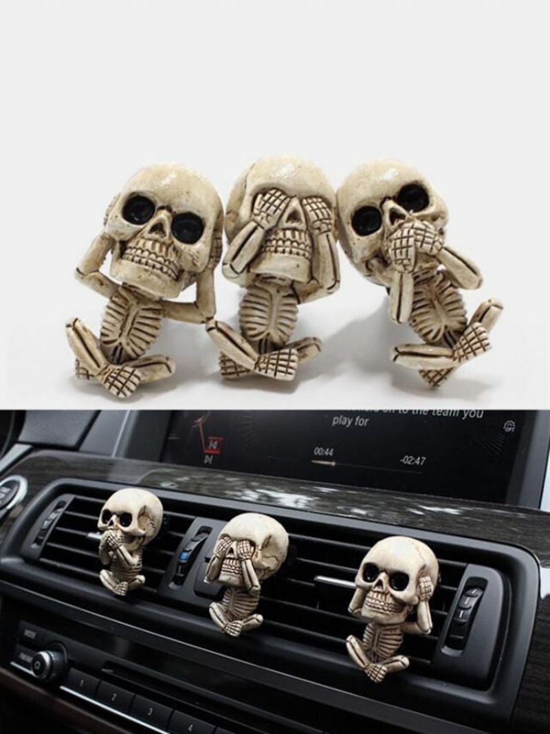 Súprava 3ks Kreatívna Živica Halloween Bone Lebka Skeleton Difúzor Klip Do Auta Vetracia Svorka Osviežovač Vzduchu Auto Lucky Ornament