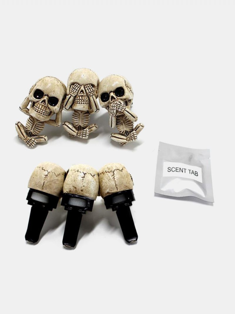 Súprava 3ks Kreatívna Živica Halloween Bone Lebka Skeleton Difúzor Klip Do Auta Vetracia Svorka Osviežovač Vzduchu Auto Lucky Ornament