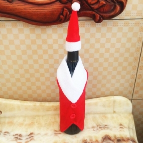 Vianočný Obal Na Fľašu Červeného Vína S Klobúkmi Dekorácia Tlačidla Santa Claus Na Večeru