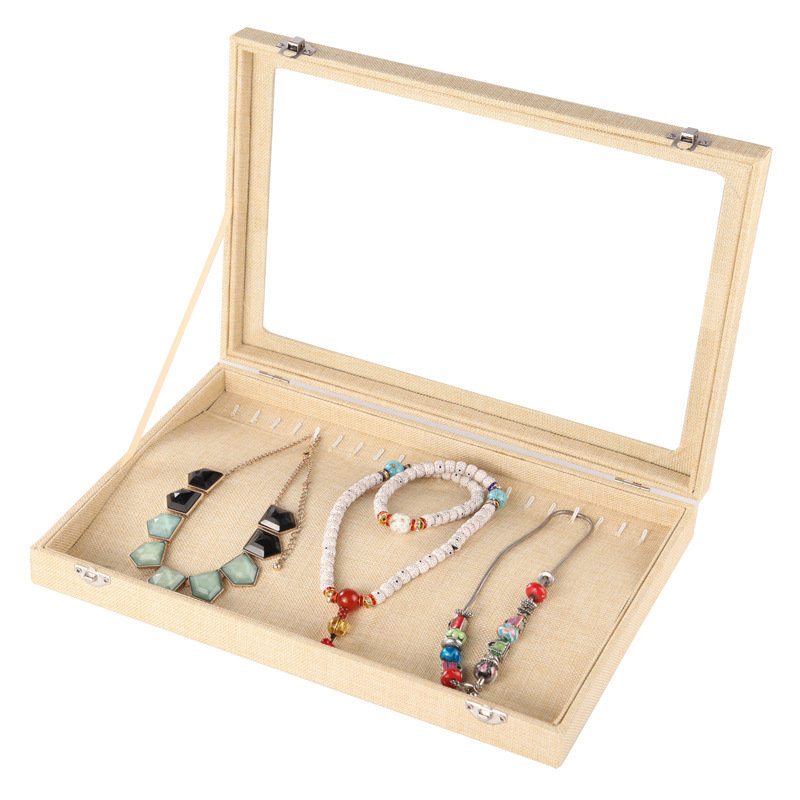 Vintage Ľanová Krabička Na Vystavenie Šperkov Wenwan Jade Šperkovnica S Vekom Na Náhrdelník A Prsteň