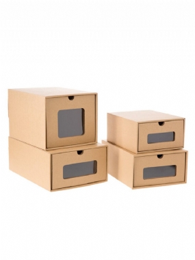 Zásuvkový Typ Kraft Shoes Collection Moving Box Priehľadné Puzdro Na Topánky