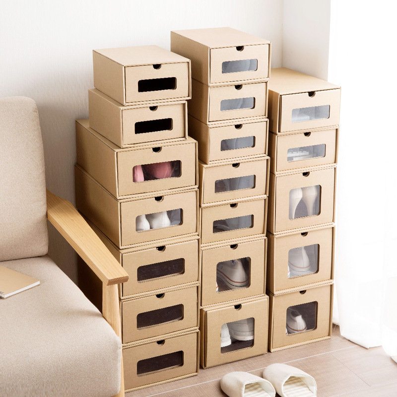 Zásuvkový Typ Kraft Shoes Collection Moving Box Priehľadné Puzdro Na Topánky