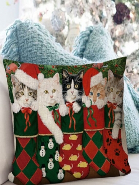 1 Pc Posteľná Bielizeň Vianočná Dekorácia Pre Mačky V Spálni Obývacia Izba Pohovka Obliečka Na Vankúš Na