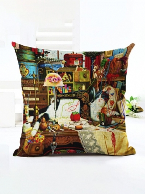 1 Pc Retro Style Cats Ľan Bavlna Poťah Na Vankúš Domáca Pohovka Art Decor Throw Na Obliečka Na