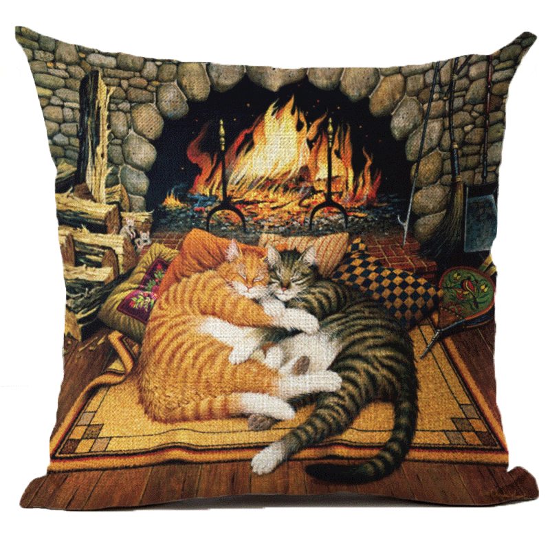 1 Pc Retro Style Cats Ľan Bavlna Poťah Na Vankúš Domáca Pohovka Art Decor Throw Na Obliečka Na