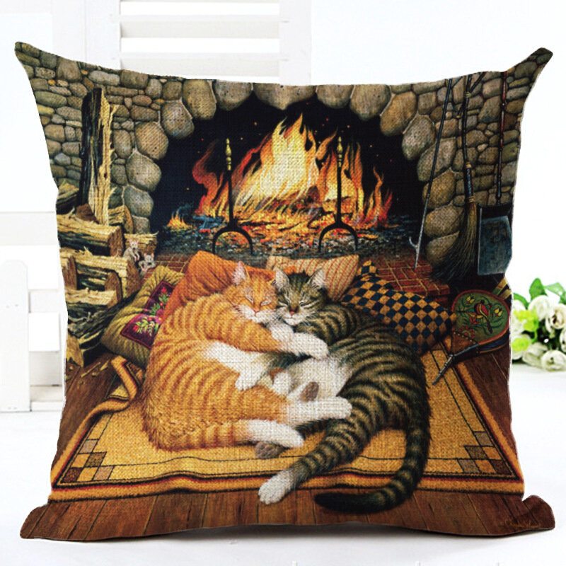 1 Pc Retro Style Cats Ľan Bavlna Poťah Na Vankúš Domáca Pohovka Art Decor Throw Na Obliečka Na