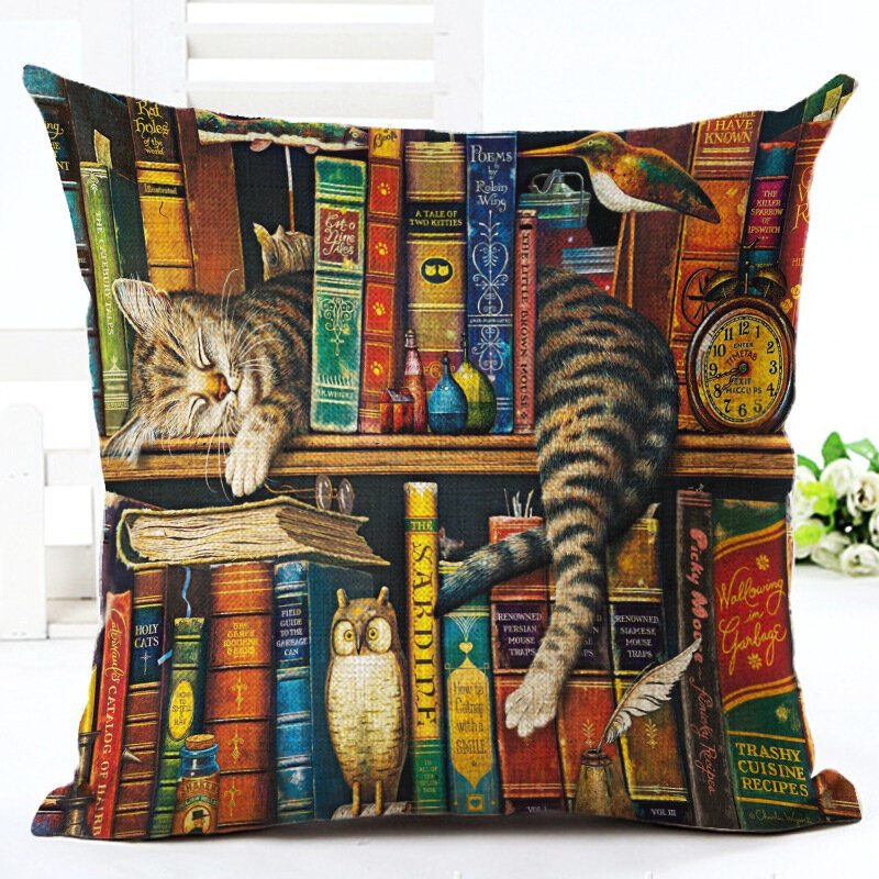 1 Pc Retro Style Cats Ľan Bavlna Poťah Na Vankúš Domáca Pohovka Art Decor Throw Na Obliečka Na