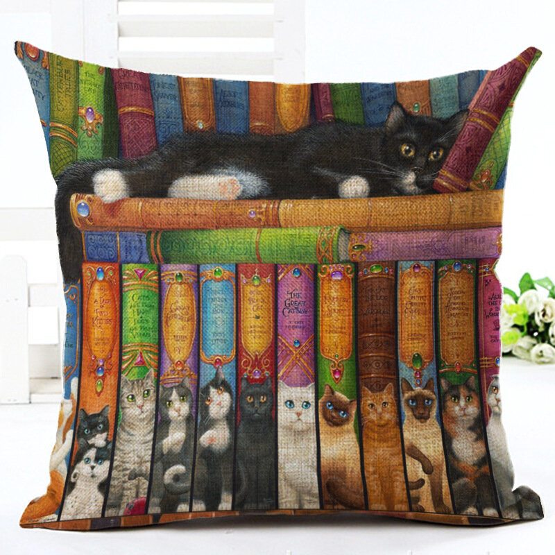 1 Pc Retro Style Cats Ľan Bavlna Poťah Na Vankúš Domáca Pohovka Art Decor Throw Na Obliečka Na