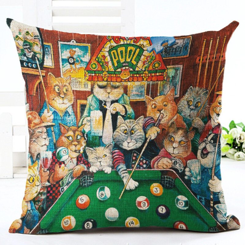 1 Pc Retro Style Cats Ľan Bavlna Poťah Na Vankúš Domáca Pohovka Art Decor Throw Na Obliečka Na