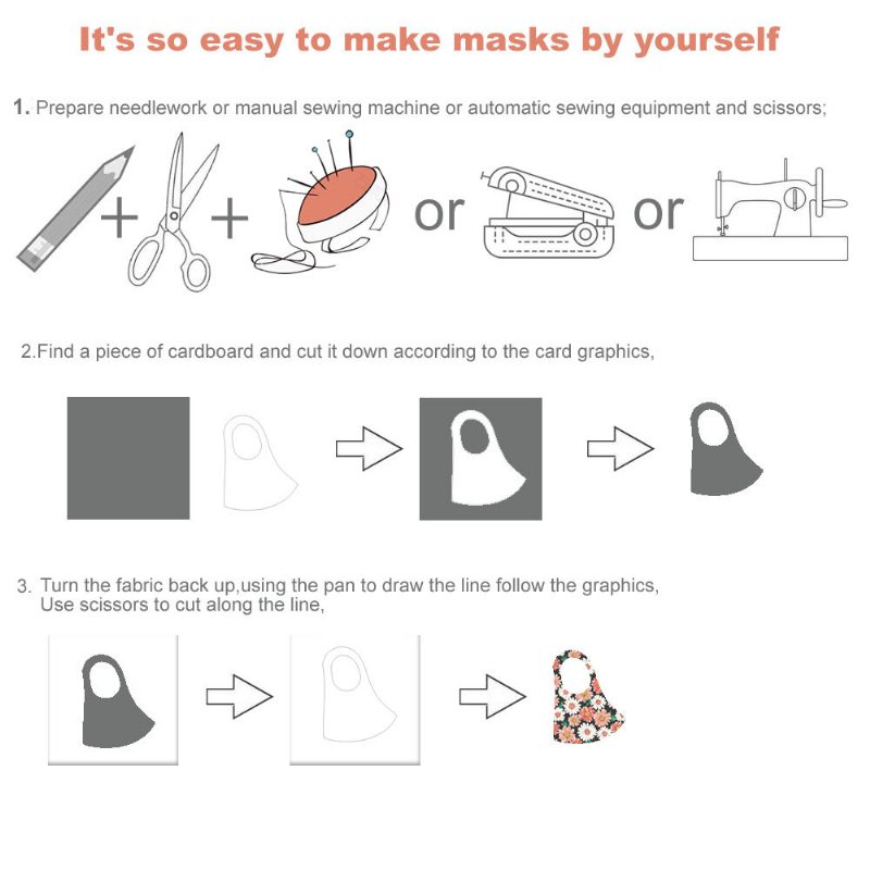 10 Kusov Materiálu Diy Prachotesné Módne Masky Domáce Tlačené Z Elastickej Látky