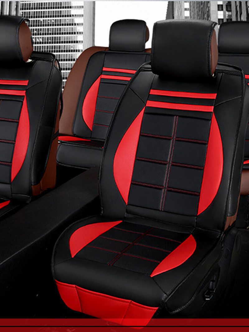 11ks Black & Red Leather Deluxe Edition Súprava Poťahu Na Autosedačku Pre Univerzálne 5 Áut