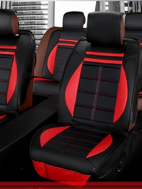 11ks Black & Red Leather Deluxe Edition Súprava Poťahu Na Autosedačku Pre Univerzálne 5 Áut