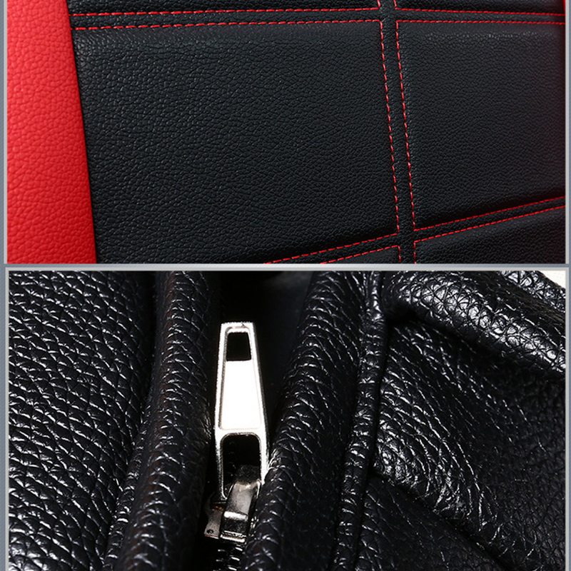 11ks Black & Red Leather Deluxe Edition Súprava Poťahu Na Autosedačku Pre Univerzálne 5 Áut