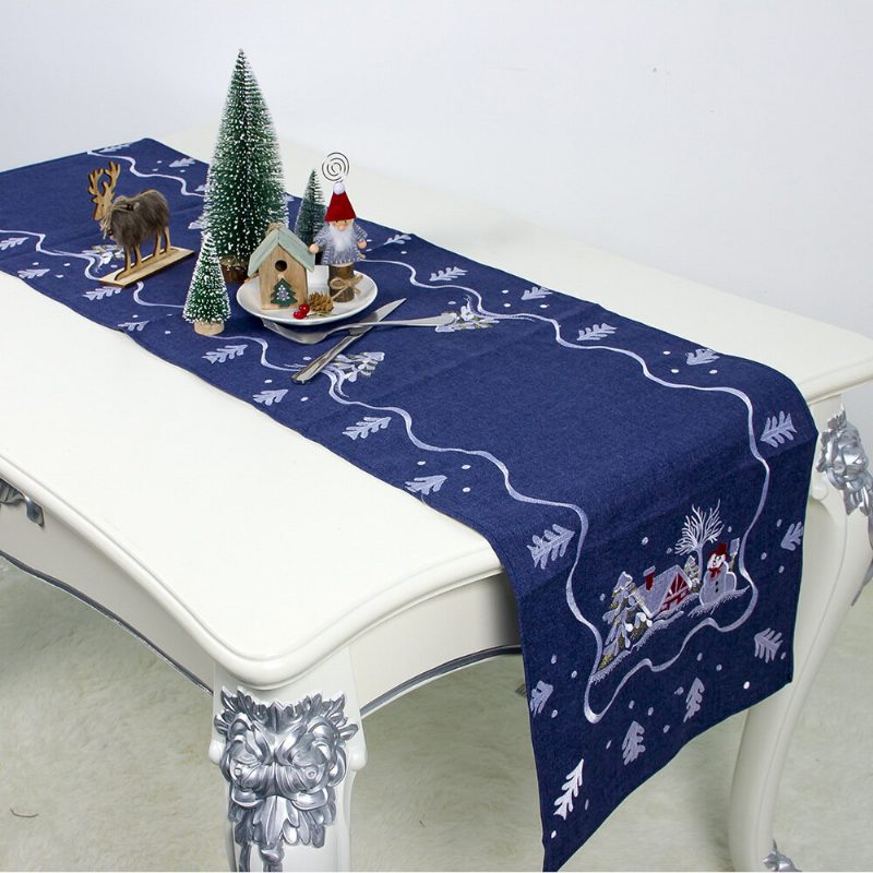 180*40 cm Európska Vianočná Dekorácia Výšivka Na Vianočný Stôl Vlajka Home Desktop Dekor