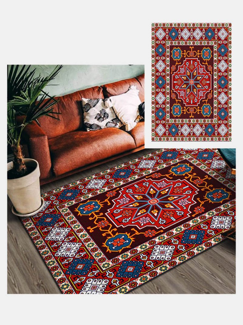 1ks Bohemia Style Retro Ethnic Overlay Geometrický Vzor Obývacia Izba Jedáleň Spálňa Stôl Nočný Sedenie Protišmykový Koberec