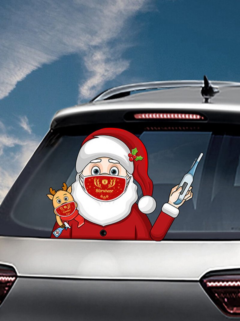1ks Vianočná Nálepka Na Stierače V Maske Santa Clausa Odnímateľné Nálepky Na Zadné Sklo Na Auto