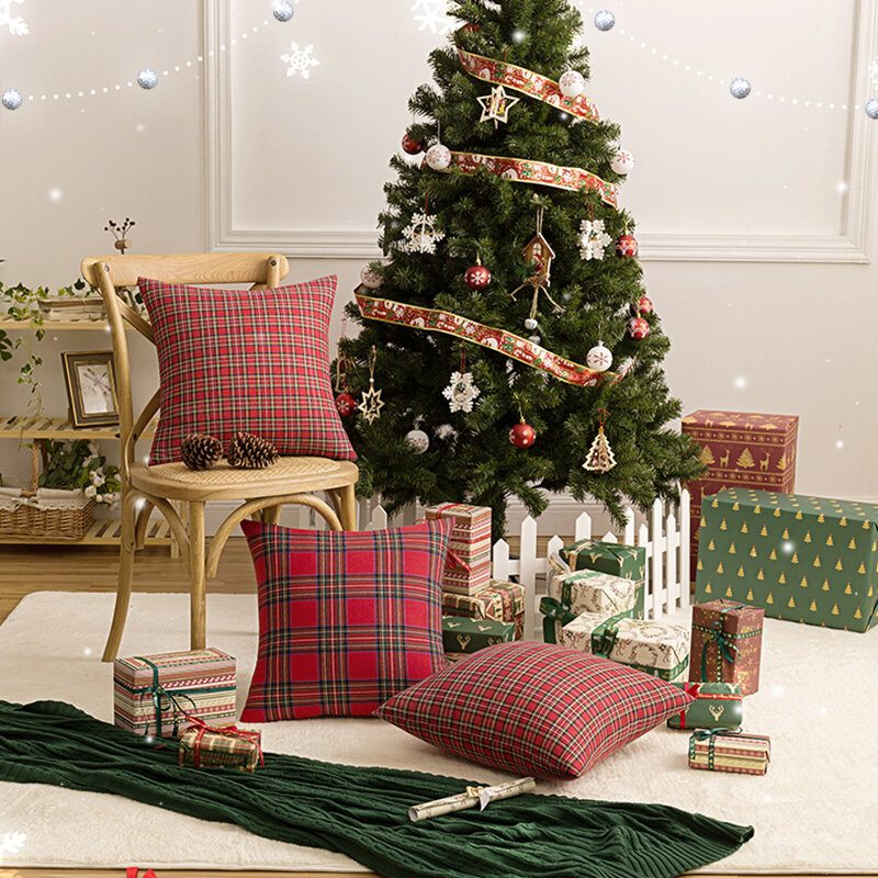 1ks Vianočný Kockovaný Obliečka Na Vankúš S Jednoduchým Geometrickým Vzorom Na Na Pohovku