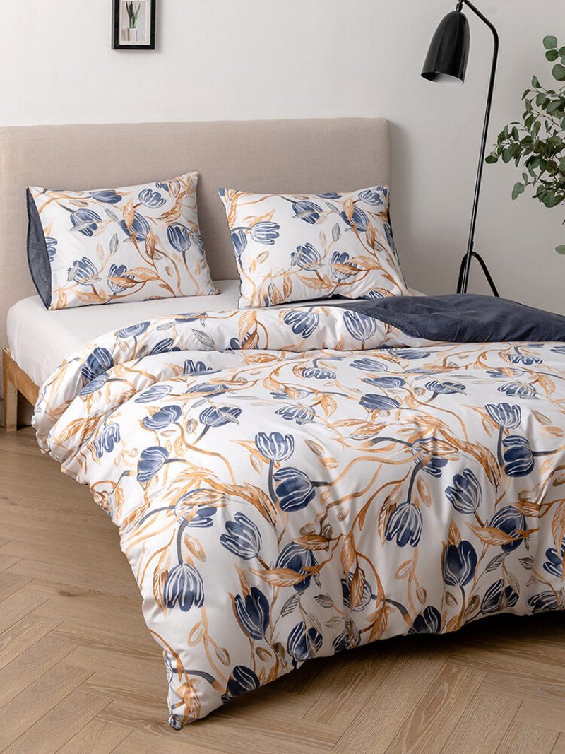 2/3 Ks Floral Overlay Print Pohodlná Súprava Posteľnej Bielizne Obliečka Na Vankúš Twin King