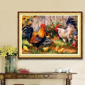 30 X 40 cm Animal Cock Family Súprava Na Krížikové Vyšívanie Diamantmi Z Kamienkovej Maľby