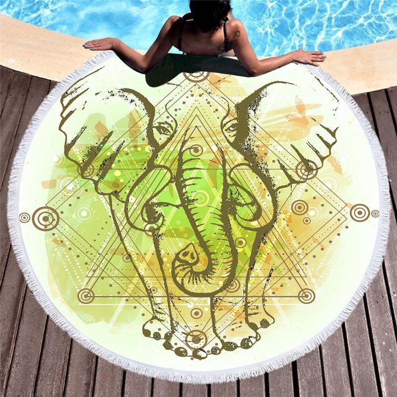 3d Totem Bohémska Mandala S Potlačou Slonov Plážové Osušky Z Mikrovlákna Okrúhly Tvar Pikniková Deka