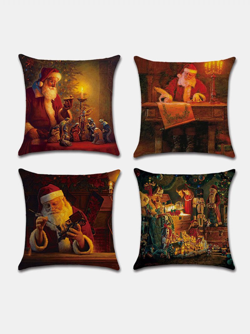 4 Ks Sada Vianočný Vzor Santa Claus Obliečky Na Vankúše Domáca Pohovka Art Decor Jemná Obliečka Na Vankúš Na