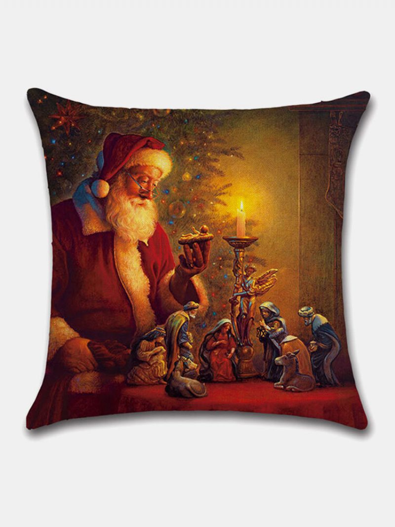 4 Ks Sada Vianočný Vzor Santa Claus Obliečky Na Vankúše Domáca Pohovka Art Decor Jemná Obliečka Na Vankúš Na