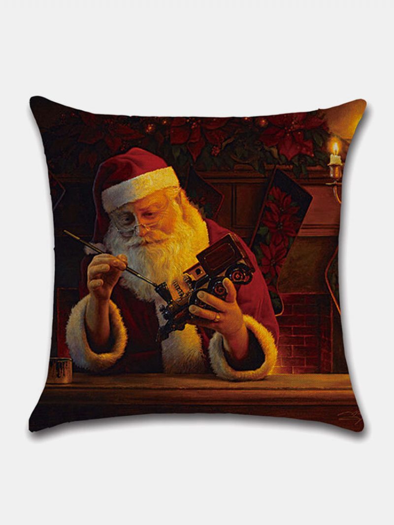 4 Ks Sada Vianočný Vzor Santa Claus Obliečky Na Vankúše Domáca Pohovka Art Decor Jemná Obliečka Na Vankúš Na