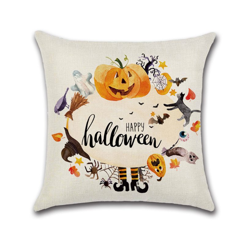 4ks Happy Halloween Throw Obliečka Na Vankúš Jesenná Tekvica Puzdro Na Pohovku 18 X 18 Palcov Bavlnené Obliečky