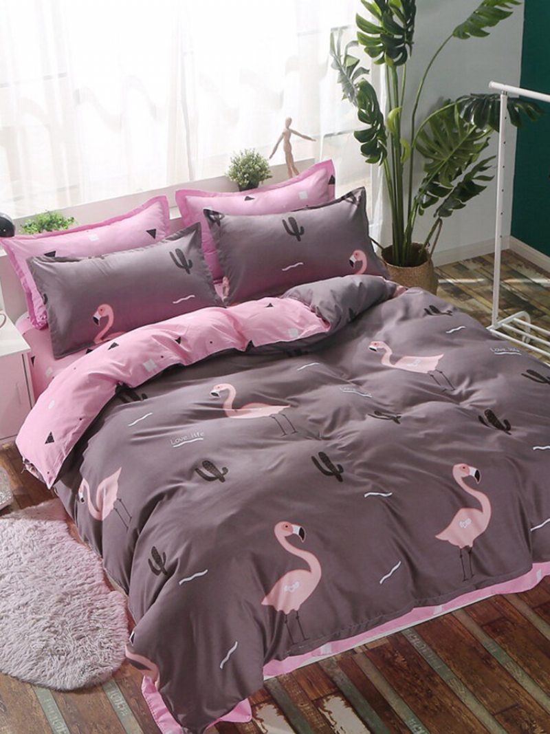 4ks Pink Flamingo Obliečky Na Paplón Obliečka Na Vankúš Pohodlné Polyesterové Súpravy Posteľnej Bielizne 3 Veľ.