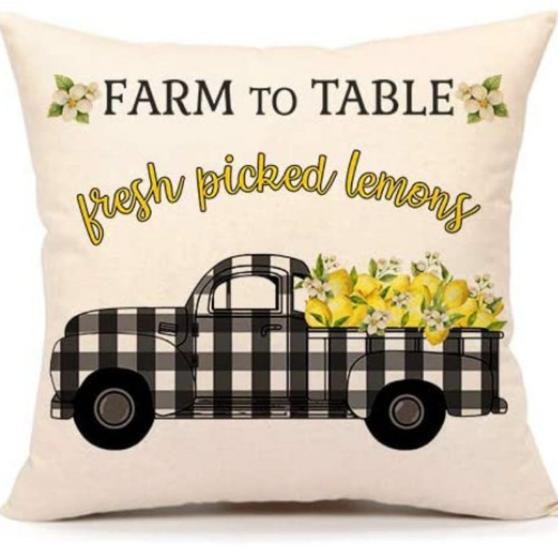 4ks Summer Lemon Farmhouse Citátové Obliečky Na Vankúše Buffalo Truck Puzdro Na Vankúš Na Pohovku 18 X 18 Palcov Bavlnená Bielizeň