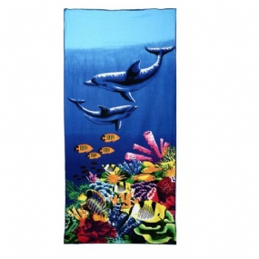 70 X 150 cm Blue Dolphin Penguin Potlač Absorpčné Plážové Uteráky Z Mikrovlákna Rýchloschnúca Osuška