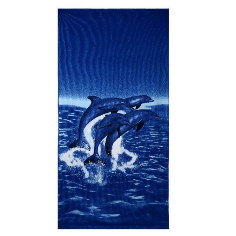 70 X 150 cm Blue Dolphin Penguin Potlač Absorpčné Plážové Uteráky Z Mikrovlákna Rýchloschnúca Osuška