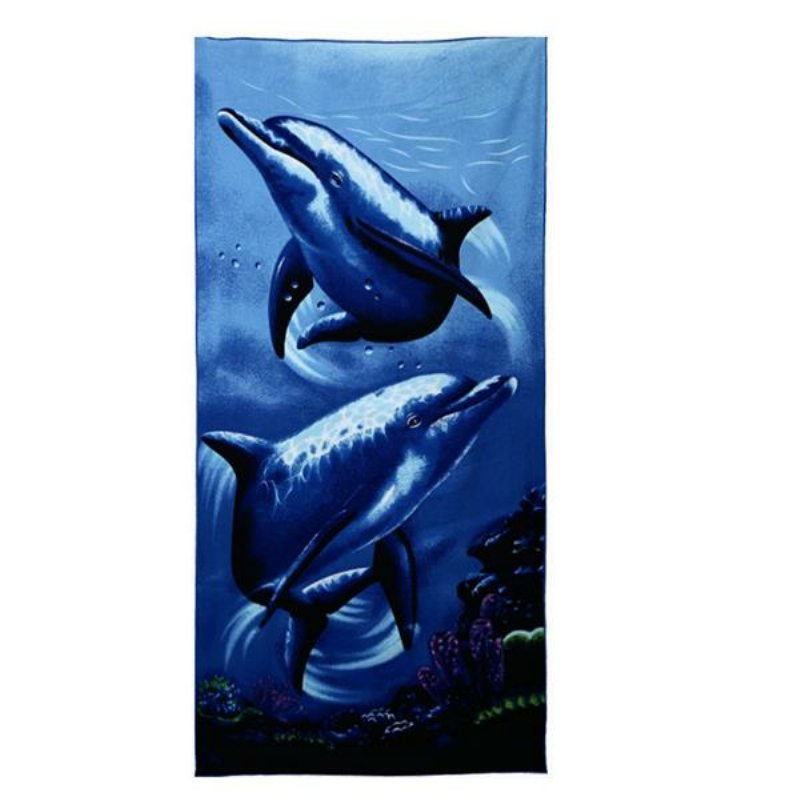 70 X 150 cm Blue Dolphin Penguin Potlač Absorpčné Plážové Uteráky Z Mikrovlákna Rýchloschnúca Osuška