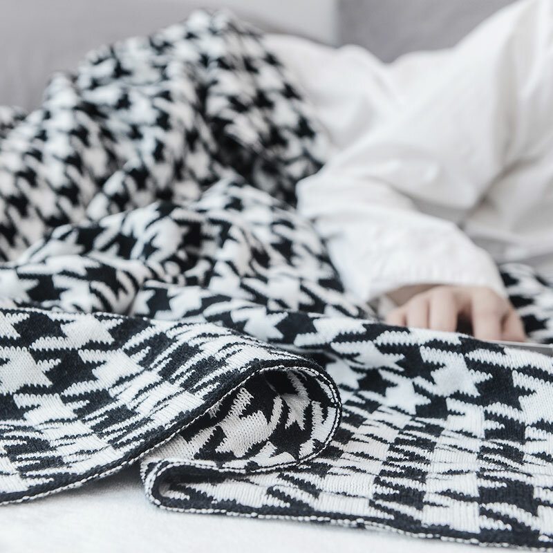 Bavlna Nordic Houndstooth Pletená Deka Jeseň Jar Mäkká Na Spanie Na Pohovku Na Kolená