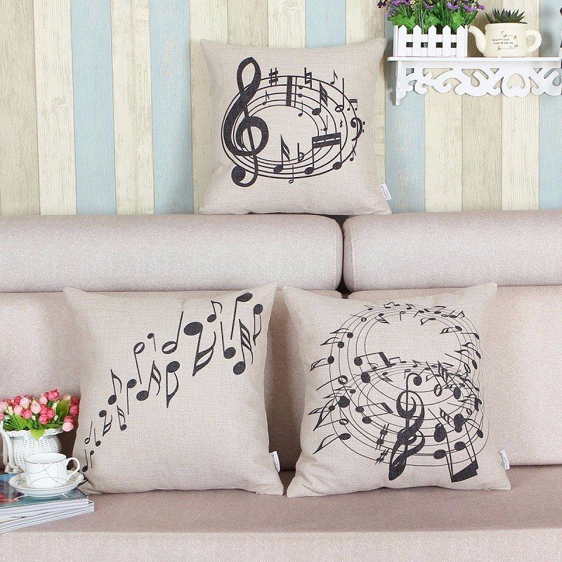 Black Music Notes Melody Téma Obliečka Na Vankúš Na 45 cm