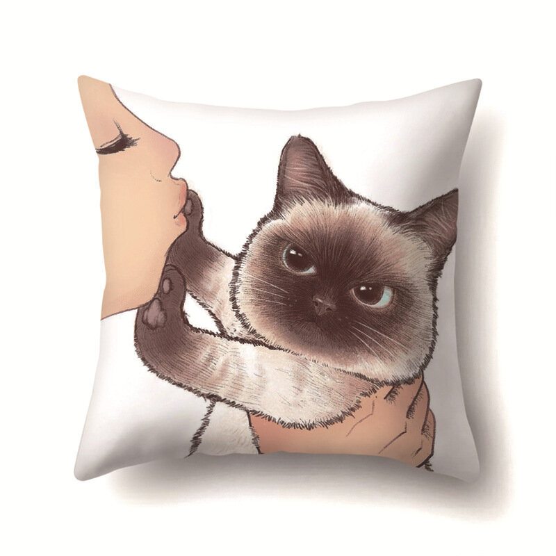 Cat Geometric Creative Jednostranná Polyesterová Obliečka Na Vankúš Pohovka Na Domáce Poťah Na Na Do Obývačky Spálňa