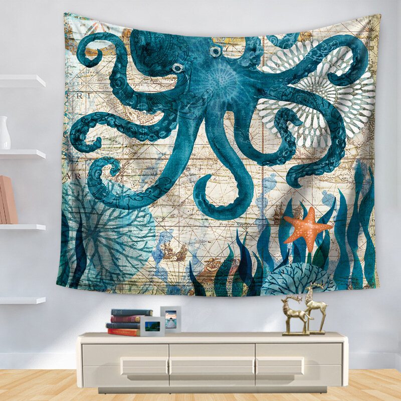 Chobotnica Morská Korytnačka Morský Koník Nástenná Tapiséria Dekoračný Obrus Deka Na Jogu