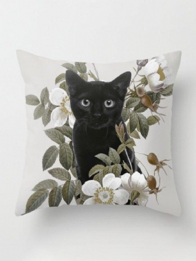 Čierna Mačka S Kvetinovým Vzorom Obliečka Na Vankúš Na Domácu Pohovku Art Decor