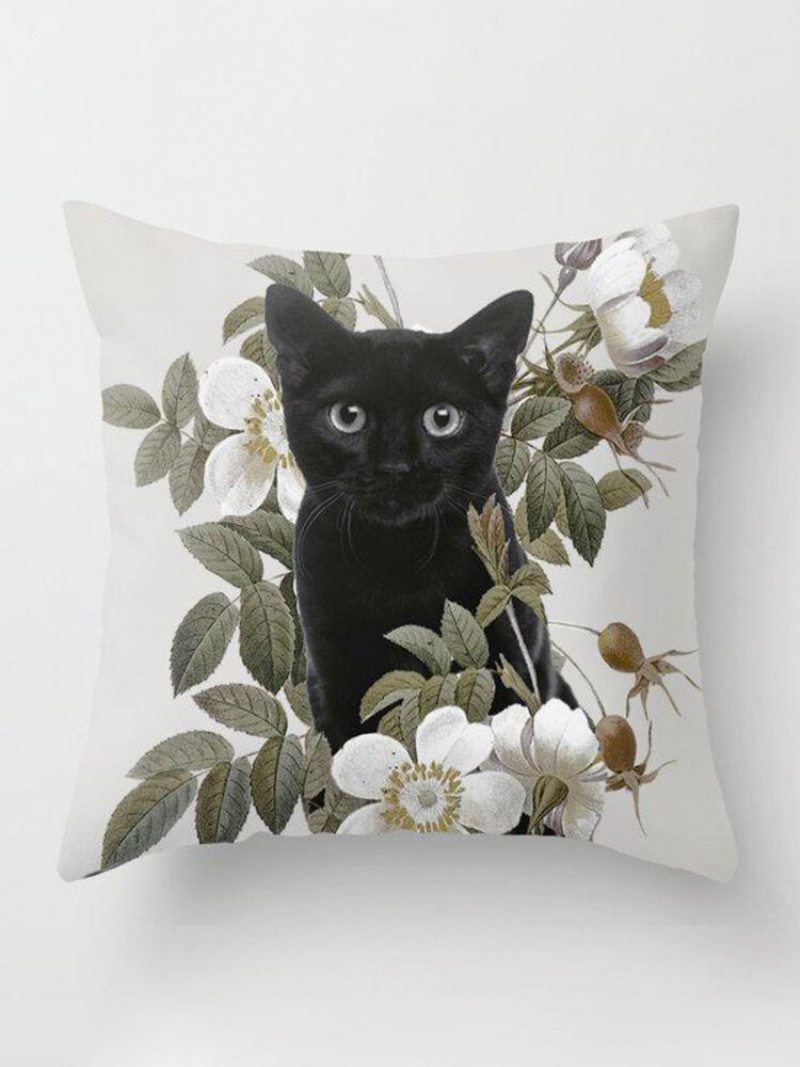 Čierna Mačka S Kvetinovým Vzorom Obliečka Na Vankúš Na Domácu Pohovku Art Decor
