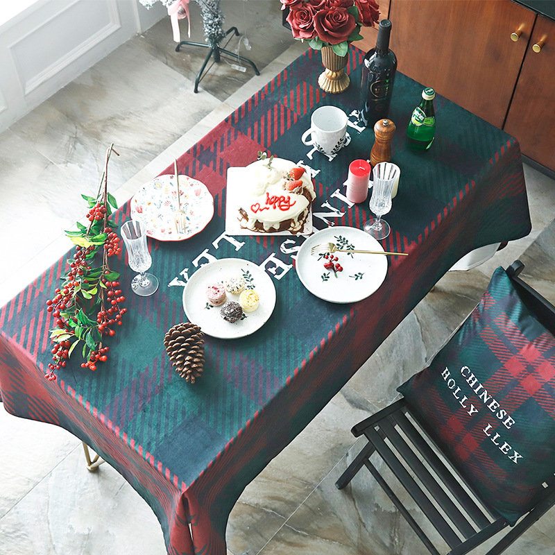 Klasický Vianočný Červeno-zelený Mriežkový Obdĺžnikový Obrus Na Domáci Jedálenský Stôl Vianočná Výzdoba