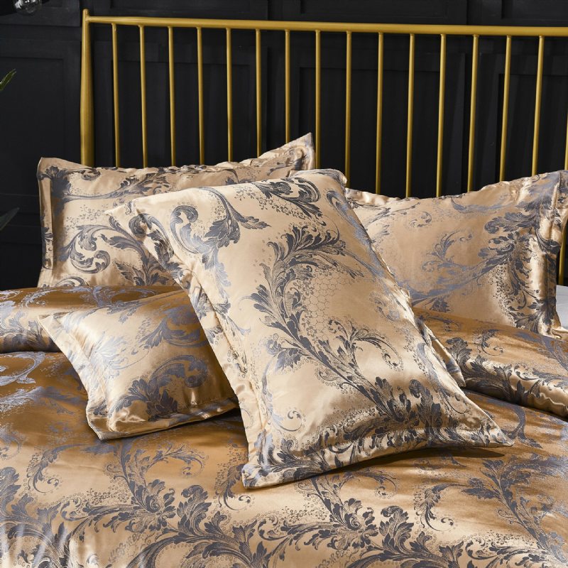 Luxusné Súpravy Hodvábnych Prikrývok Queen Satin Jacquard Paisley Prešívaných Obliečok Na Vankúše S Kefovaným Srdcom